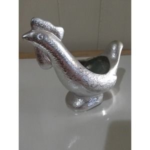 Vintage Faux Silver Rooster Planter20
